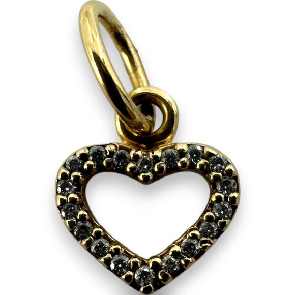 Pandora Rare Retired 14kt Yellow Gold Cubic Zirconia Heart Charm Pendant